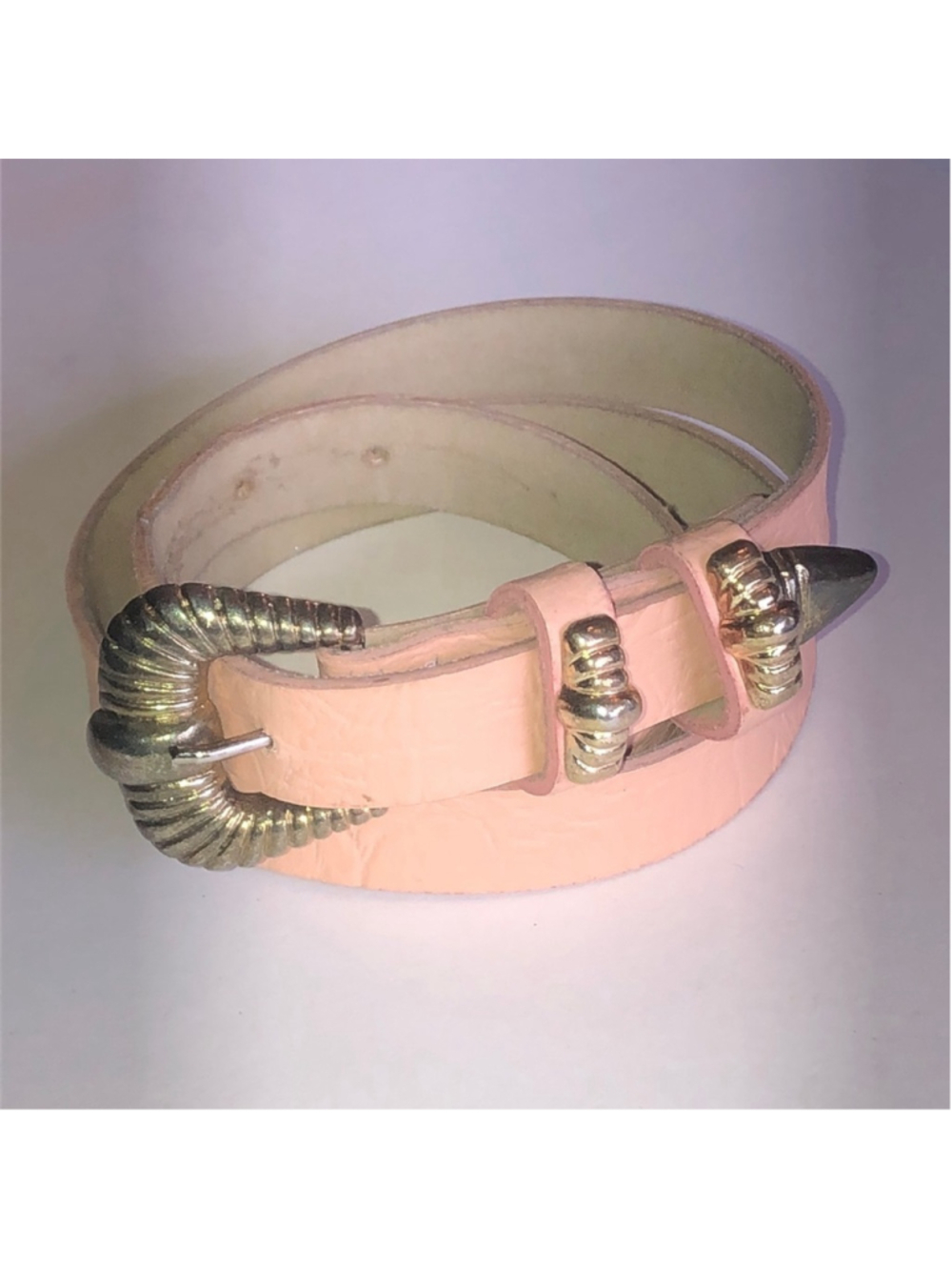 Vintage Pink Faux Leather Belt with Gold Tone Buckle